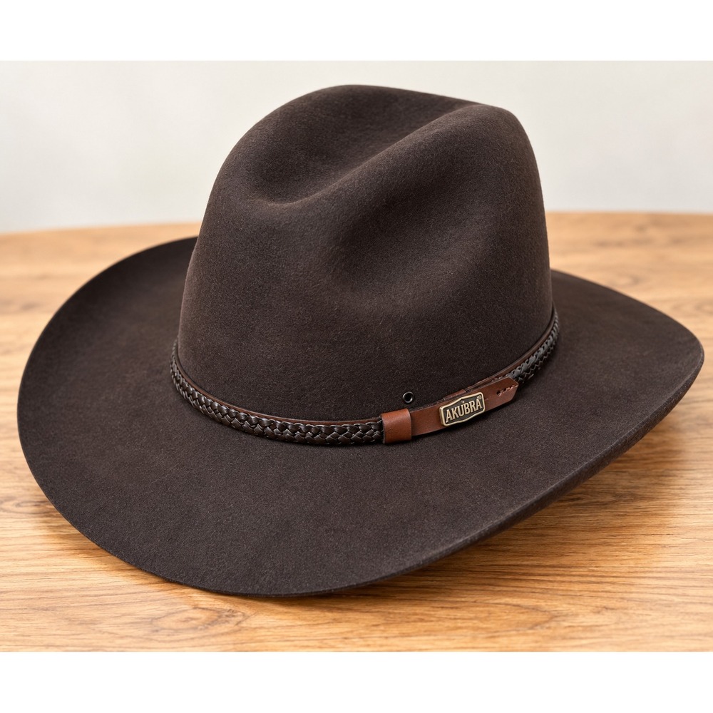 Akubra Kiandra Hat Silver Belly Brown Pure Fur Felt Sz 61 Australia Leather Band